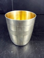 Timbale métal argenté Art Déco, intérieur couleur vermeil, poinçon TBE H - 7,8cm