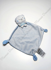 Doudou Plat/Mouchoir Petit Ours Gris Bleu Clair Cape Rayé Mots D'enfants Leclerc