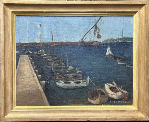 Antique oil painting boats - antique, painting,