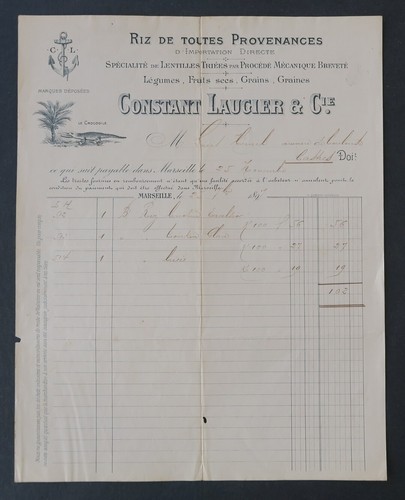 Facture 1897 riz lentilles - facture,