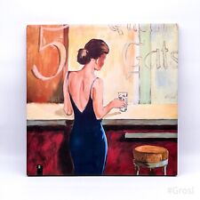 Toile Décorative "Femme Au Bar" Tableau Sur Châssis | 50x50cm