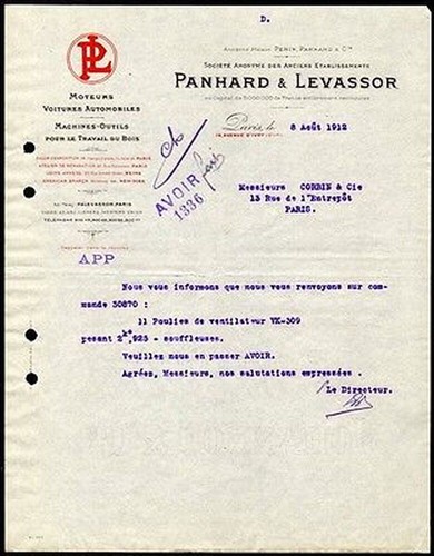 Facture 1912 panhard - facture,