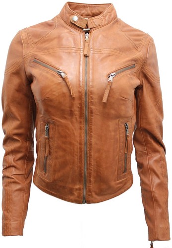 Veste moto cuir marron - de,