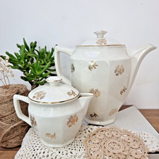 Ensemble Théière et Crémier Sarreguemines 'Fleur de France' - Faïence Vintage