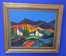 Tableau huile Paysage Provence signé Cubisme Coloriste XXème