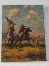 Tableau orientaliste - La chasse- cavaliers - Huile sur toile signée - 40x30 cm