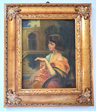 Tableau Dama Cadre Feuille D'Or Peint À La Main Huile Sur Toile 34X39CM
