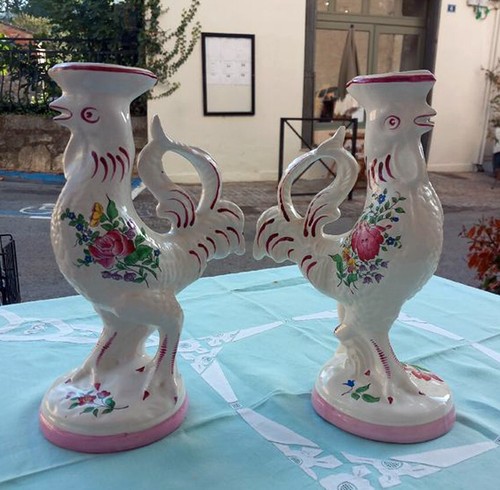 Paire bougeoirs coqs - paire,