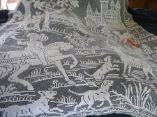 panneau broderie filets 19 eme scene de chasse veneurs cerf chateau 140/140 cm