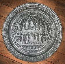 Antique Persian Zoroastrian - intriguing mix symbols? Large silver Damascus Tray