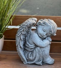 Sculpture en Pierre Séance Ange Grand Jardin Résistant au Gel Assis Tombe