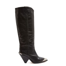 Isabel Marant Bottes Lamsy Noir EU37 Black Leather Cowboy Boots UK4 US6.5