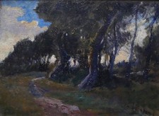 Tableau ancien Impressionniste Paysage Arbres 15,5 x 21,5 cms hors cadre