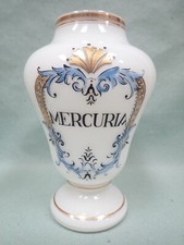 Ancien vase en opaline peint et doré " MERCURIA "  - Style pot à pharmacie