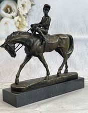 Merveilleuse Statue Sculpture De Cheval Et Jockey En Bronze Pur Grande Taille