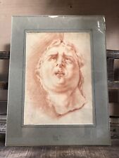 Ancien Tableau Dessin Sanguine École Italienne Étude Tête Féminine XXeme Vintage
