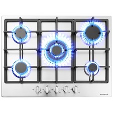 AREBOS Plaque gaz 5 foyers Inox avec support casseroles et sécurité d’allumage