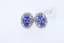 Sterling .60ct Ovale Tanzanite .10ctw Rond Naturel Diamant Halo Clou Boucles