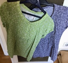 2 Blouses Femme M Manches Courtes Verte Et Bleue 100% Coton