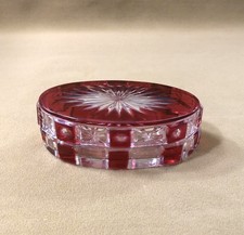 CRISTALLERIES DE NANCY rare boite à poudre ART DECO cristal taillé doublé rouge
