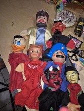  7 marionnettes  vintage Sorciere Gendarme Cow Boy diable Chaperon Rouge.donald 