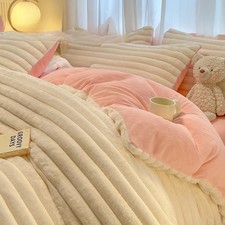 4pcs / Set Poilue Polaire Literie Doux Chaud Drap de Lit Taie Housse Couette