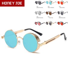 Vintage Steampunk Punk Lunettes De Soleil Rondes Hommes Femmes Rétro Mode UV400