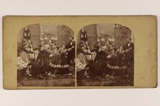 Scène de genre Jeux Mode Robe Artistique c1860 Photo Stereo Vintage Albumine 