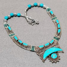 Collier bijoux népalais mode déclaration turquoise tibétaine fait main 18" SR...