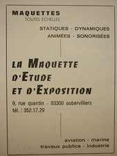 5/1976 PUB LA MAQUETTE D' ETUDE ET D'EXPOSITION MEE AUBERVILLIERS ORIGINAL AD