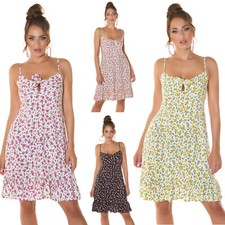 Robe Mini Femme Florale Avec Nœud Tendance Genou Évasée Bretelles Fines Neuve