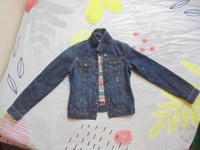 Originale veste jean denim bleu intérieur tartan  rouge-bleu ESTWEST S ou 36/38