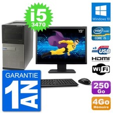 PC Dell 3010 MT Ecran 19" i5-3470 RAM 4Go Disque Dur 250Go HDMI Windows 10 Wifi