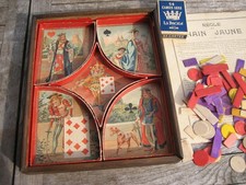 Ancien jeu de société Nain Jaune en Bois jetons en Os Complet