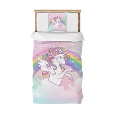 Housse de Couette 140x200 Enfant Fille, Parure de Lit 1 Personne Rose Arc-en-...