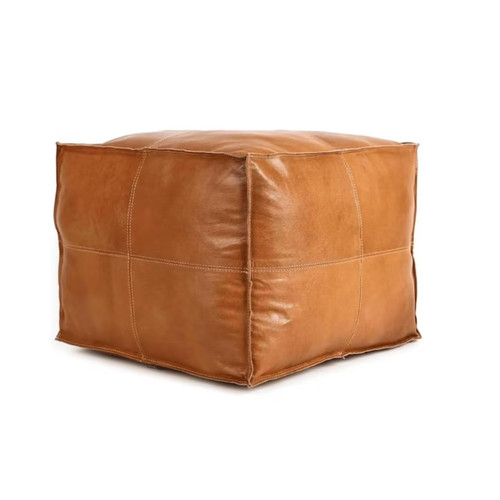 Ancien pouf cuir marocain - en,