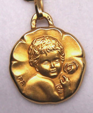 pendentif religieux ancien or jaune 18 cts non gravé communion baptême médaille