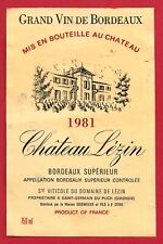 B97 Etiquette Label BORDEAUX SUPERIEUR CHÂTEAU LÉZIN 1981 Sté ST GERMAIN DU PUCH