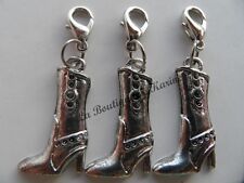 LOT DE 3 CHARMS BRELOQUE A FERMOIR METAL ARGENTE FORME BOTTE - BRACELET BIJOUX