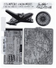 Tim Holtz Lot de tampons en Caoutchouc Motif Voyage en Avion Rouge 178 x 216 cm