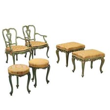 Salon Ancien Bois Laqué Paille de Vienne Tissu Italie XXe Siècle Original