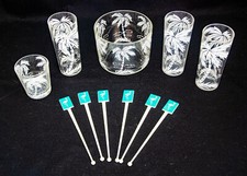 Five Piece Vintage Ice Bucket & Glasses Set plus Flamingo Swizzle Sticks