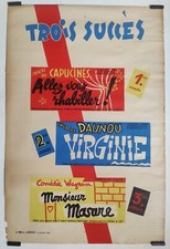 Trois succès ! Circa 1950 Affiche Originale Spectacle Théâtre