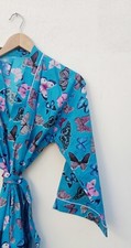 Kimono De Bain En Coton Indien Papillon Turquoise Robes Maxi De Nuit
