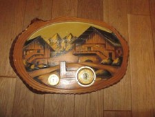 BAROMETRE THERMOMETRE DÉCOR SCULPTE CHALET MONTAGNE SAPIN RUISSEAU LOURDES 1961
