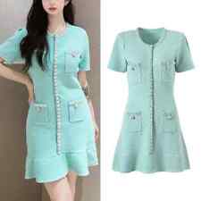 Robe Femme Court Élégant Dos Nu Vert Tiffany Côtelé Satin 33036