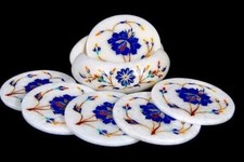 Marbre Blanc Thé Coaster Set Floral Design Artisanat Décor Maison Cadeaux