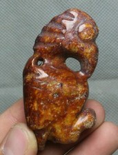 China Hongshan Culture “ Hemo ” Hetian Jade Carve Phoenix Bird Animal Pendant