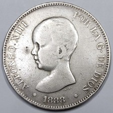 Belle Monnaie Argent, 5 Pesetas Alfonso XIII 1888 - SPAIN