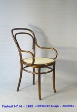 Fauteuil bistrot canné N°14 , par Hofmann 1895, Art nouveau . no Thonet